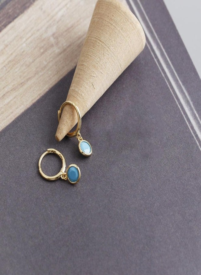 Dtja Dainty Bezel Hoop Earrings for Women Girls 925 Sterling Silver Hypoallergenic 6mm Round CZ Birthstone Charms Dangle Drop Cartilage Small Hoops Huggie Jewelry Cute Birthday Holiday Homecoming BFF Gifts (Gold Turquoise) - Image 5